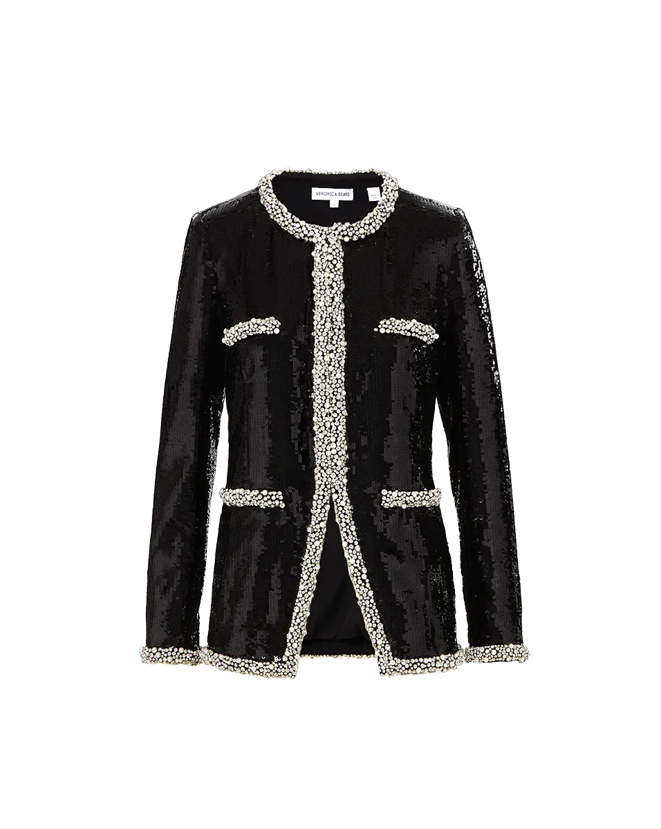 Alessia Pearl-Trim Sequin Jacket