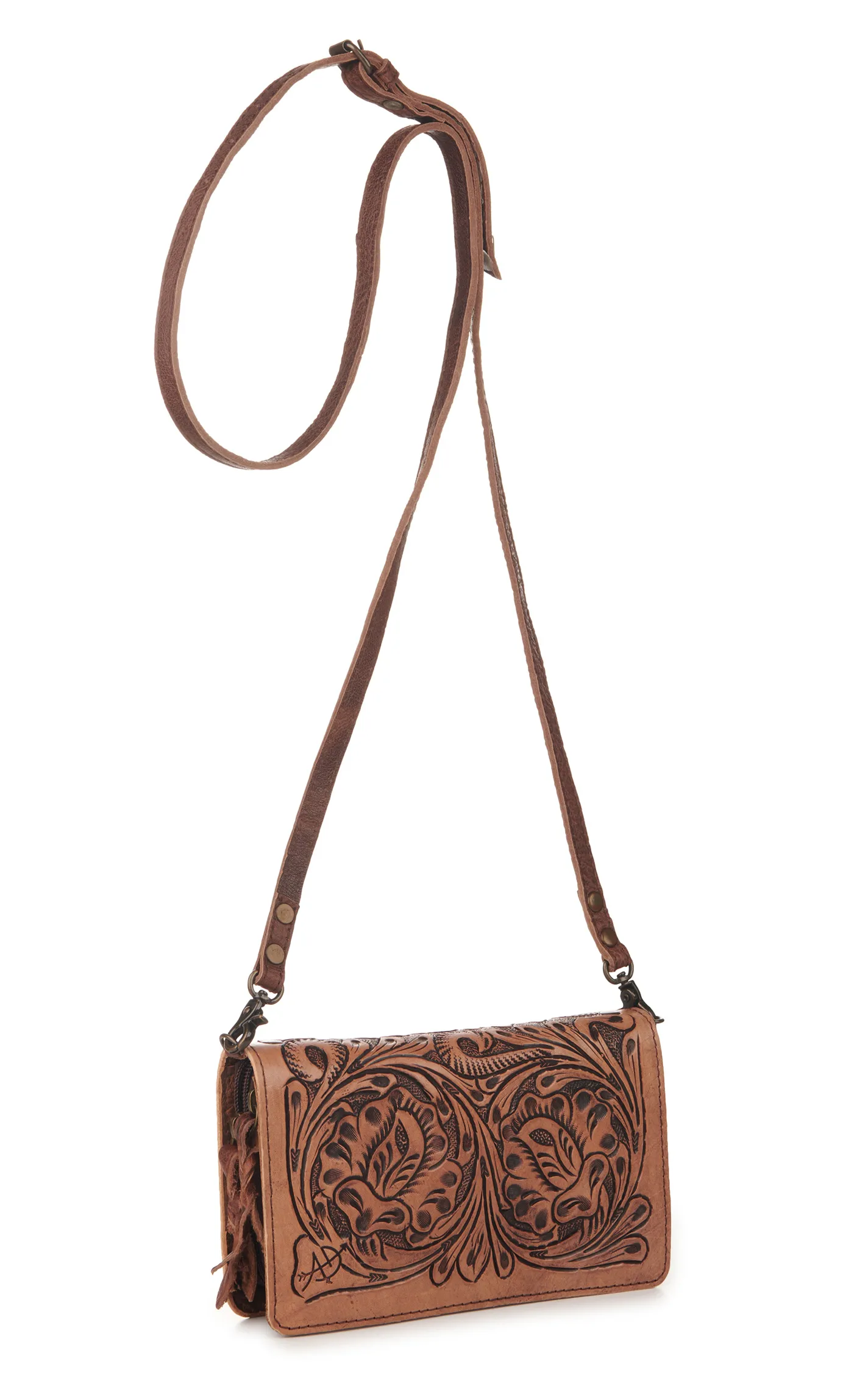 American Darling Brown Tooled with Turquoise Stone Wallet / Crossbody Purse