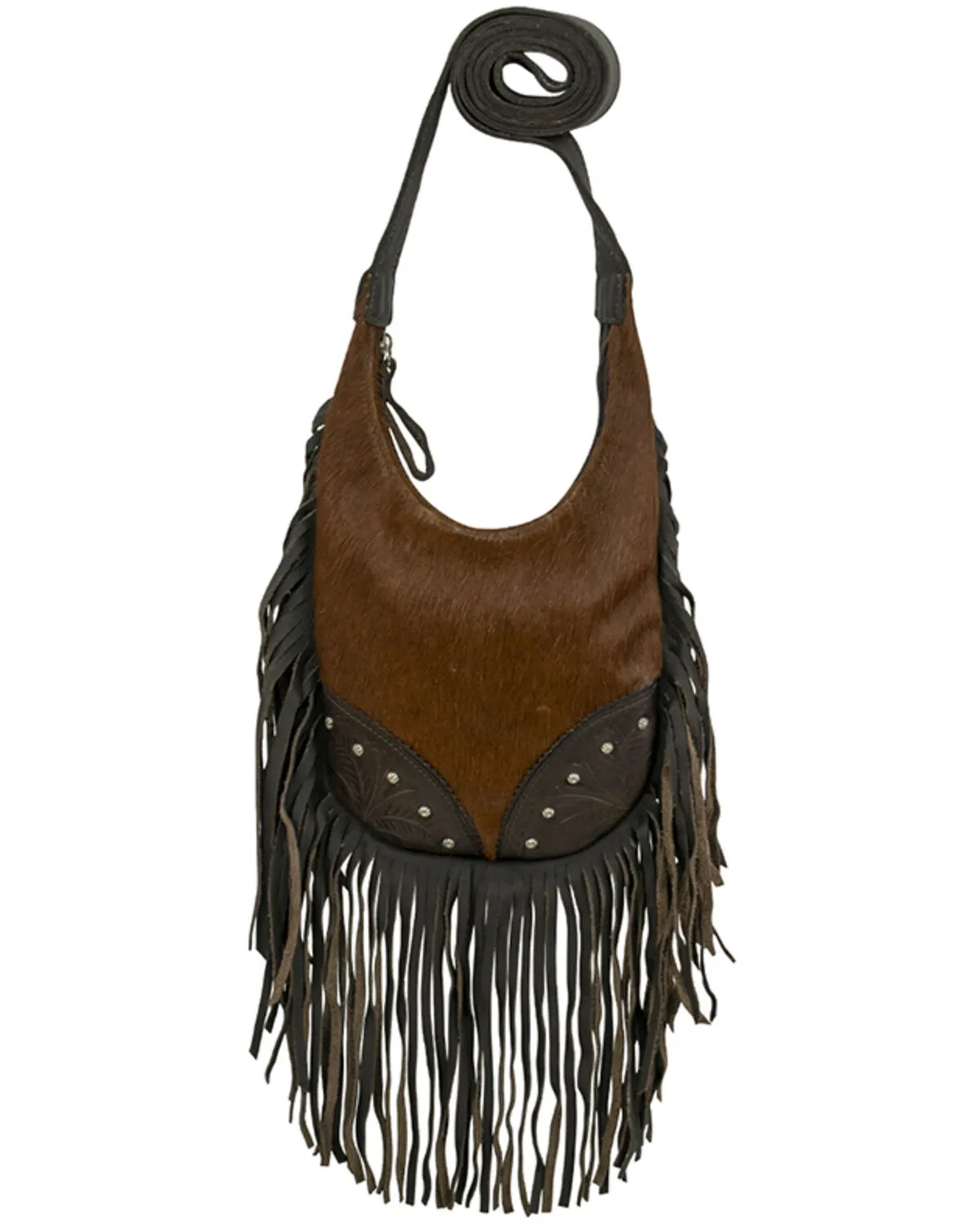 American West Women's Brindle Hair-On Studded Fringe Crossbody