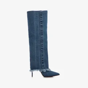 ANDY BOOT 120 mm Blue denim cuffed boot