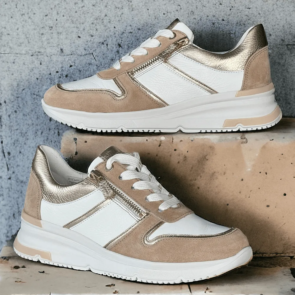 Ara NEAPEL Beige White and Gold Wedge Trainers