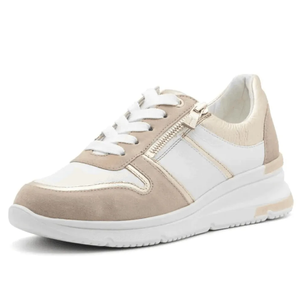 Ara NEAPEL Beige White and Gold Wedge Trainers