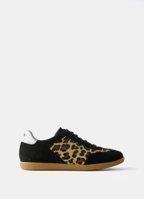 Black Suede Textured Leopard Trainers