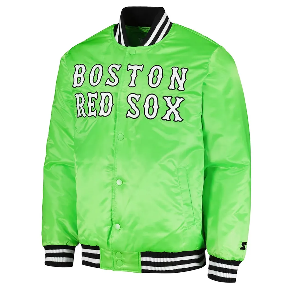 Boston Red Sox Cross Bronx Fashion Neon Green Satin Jacket