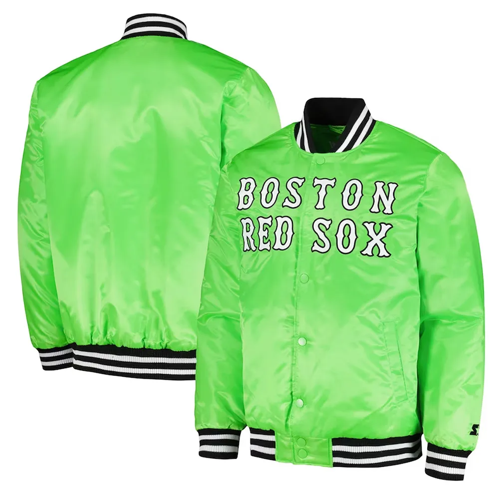 Boston Red Sox Cross Bronx Fashion Neon Green Satin Jacket