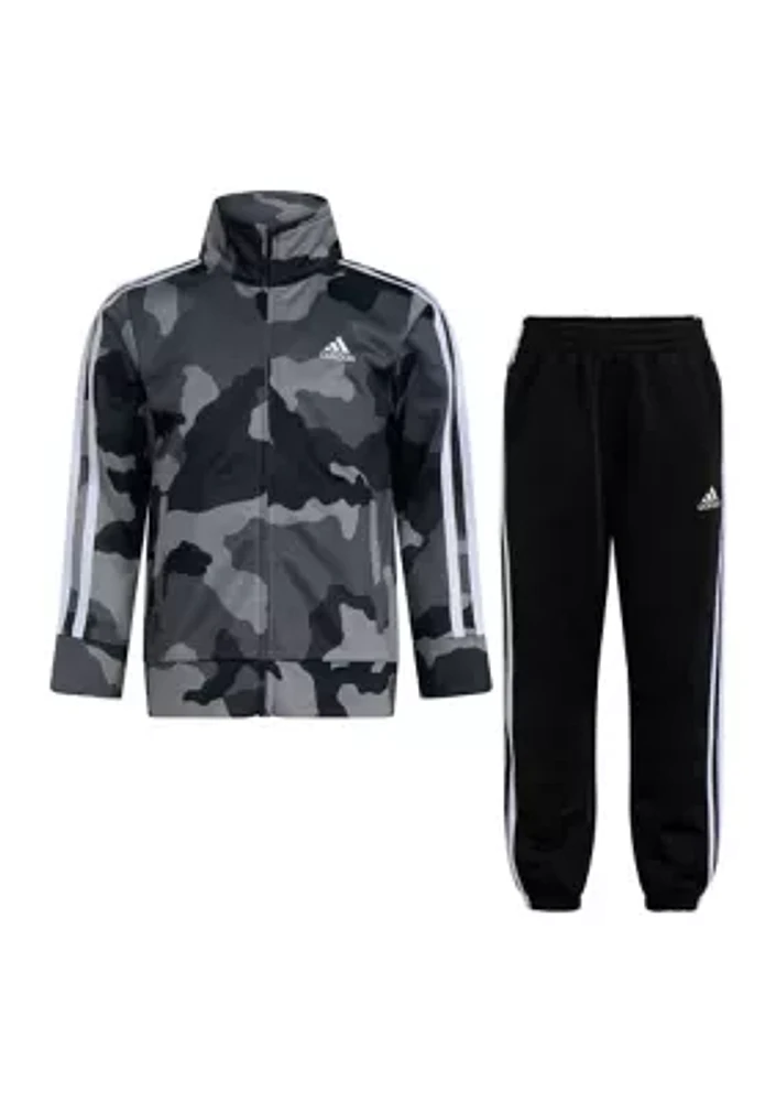 Boys 4-7 2 Piece Camo Printed 3 Stripe Tricot Jacket Set