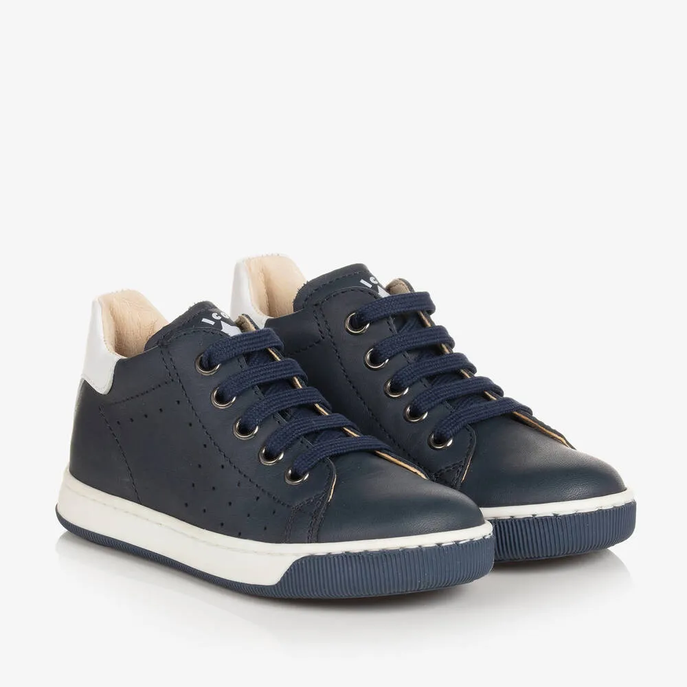 Boys Navy Blue Leather Trainers