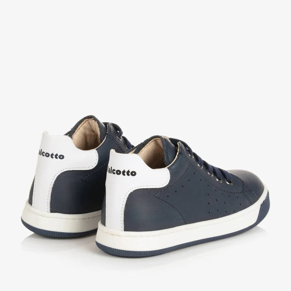 Boys Navy Blue Leather Trainers