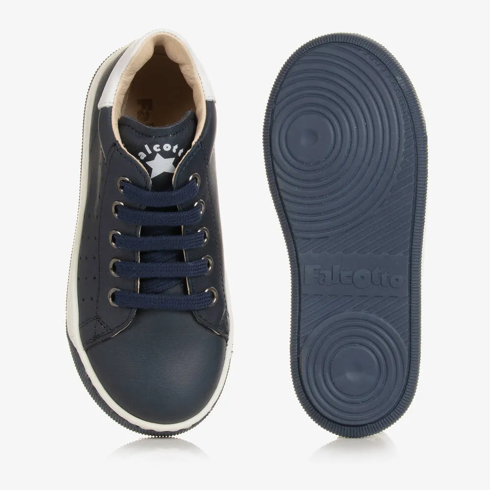 Boys Navy Blue Leather Trainers