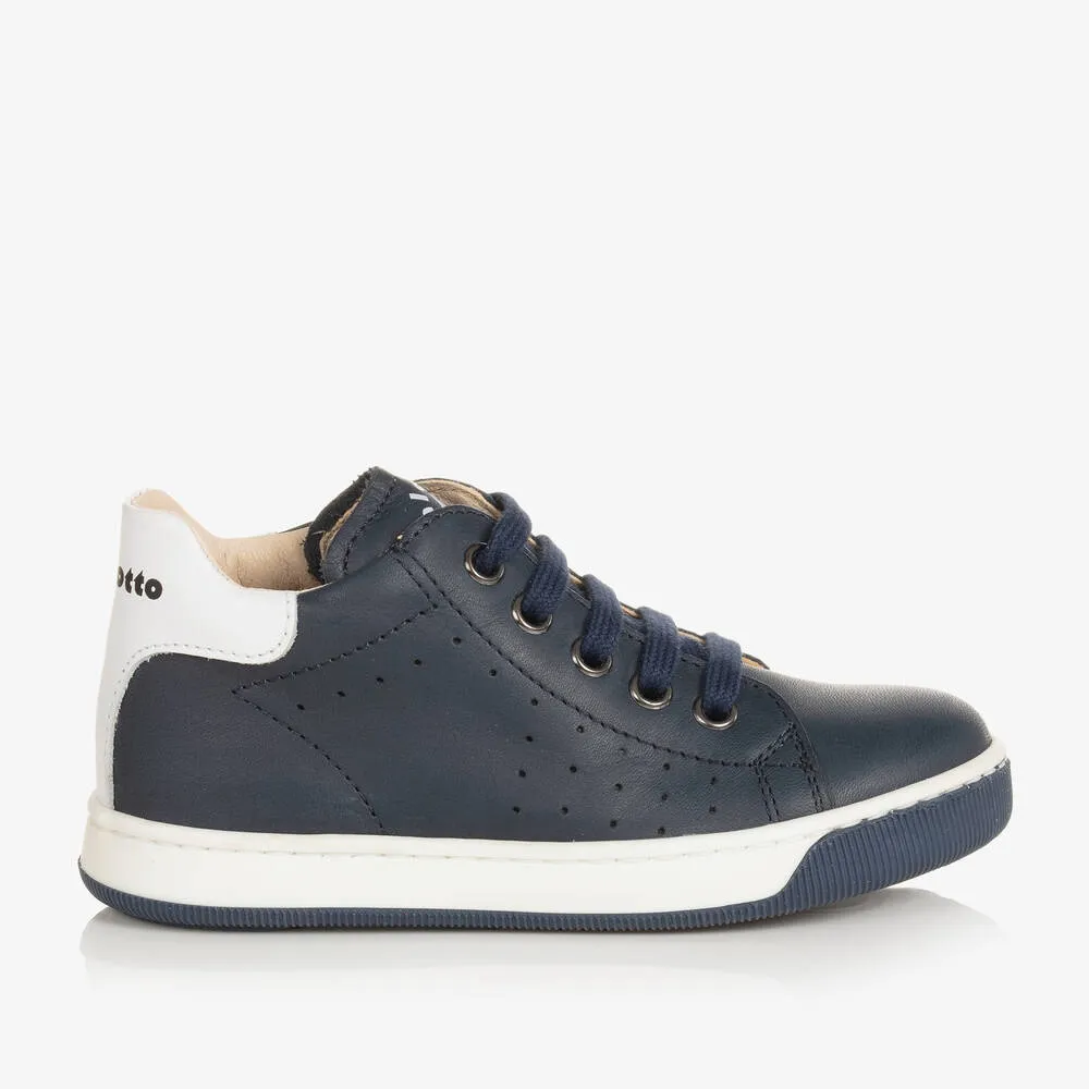 Boys Navy Blue Leather Trainers