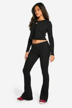 Brushed Rib Foldover Waistband Flare Trousers