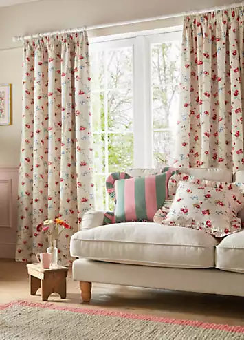 Cath Kidston Rose & Bows Pair of Blackout Lined Pencil Pleat Curtains | Kaleidoscope