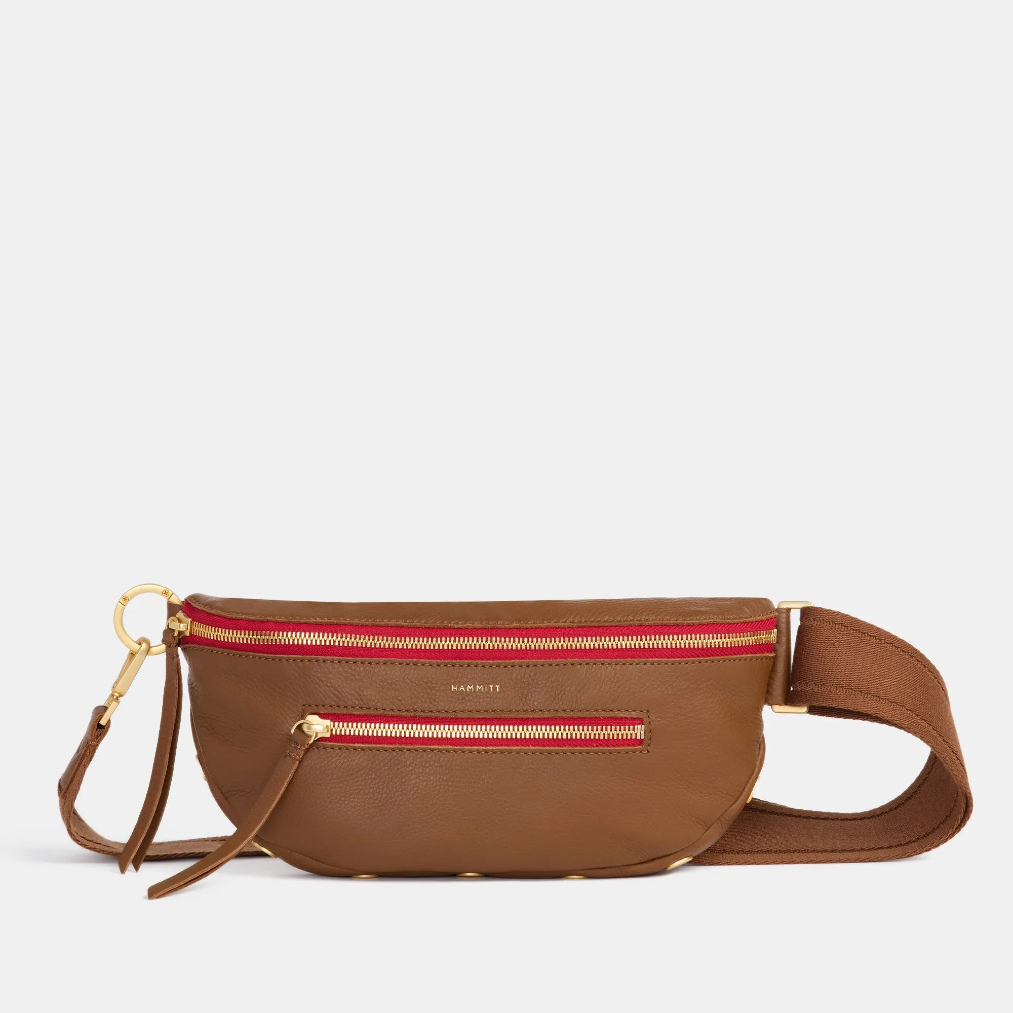 Charles Crossbody | Mahogany Pebble/Brushed Gold Red Zip | Med