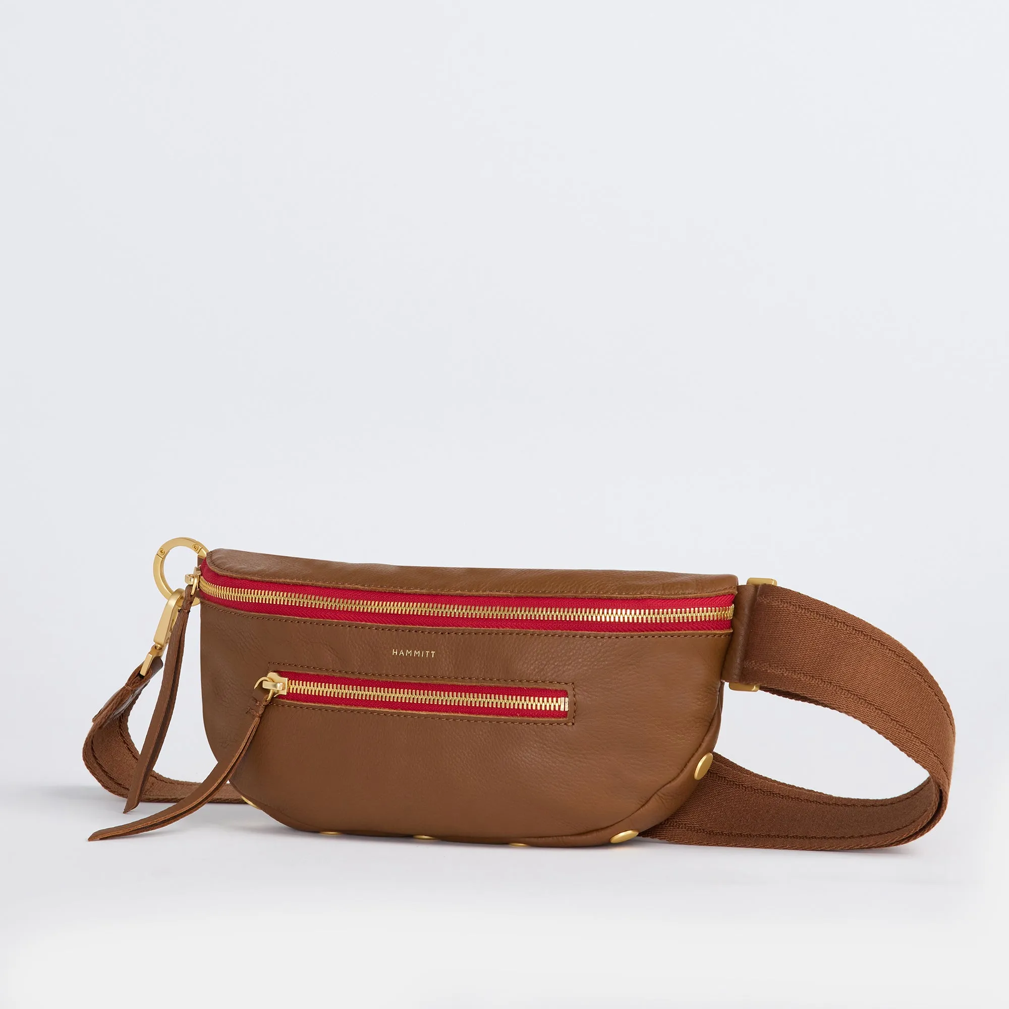 Charles Crossbody | Mahogany Pebble/Brushed Gold Red Zip | Med