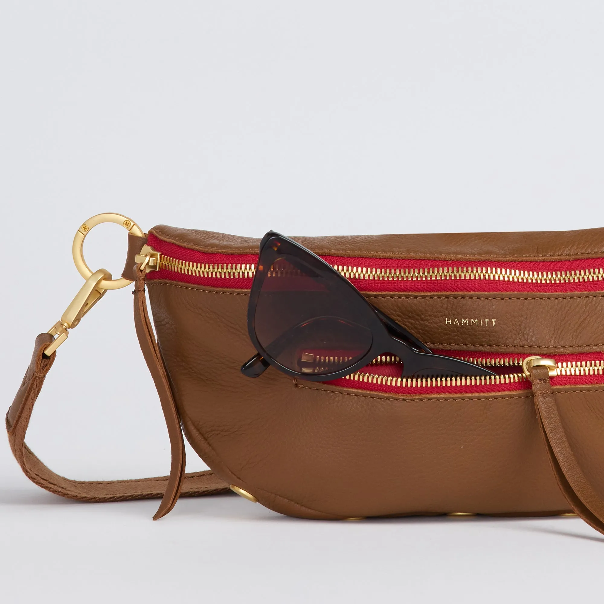 Charles Crossbody | Mahogany Pebble/Brushed Gold Red Zip | Med