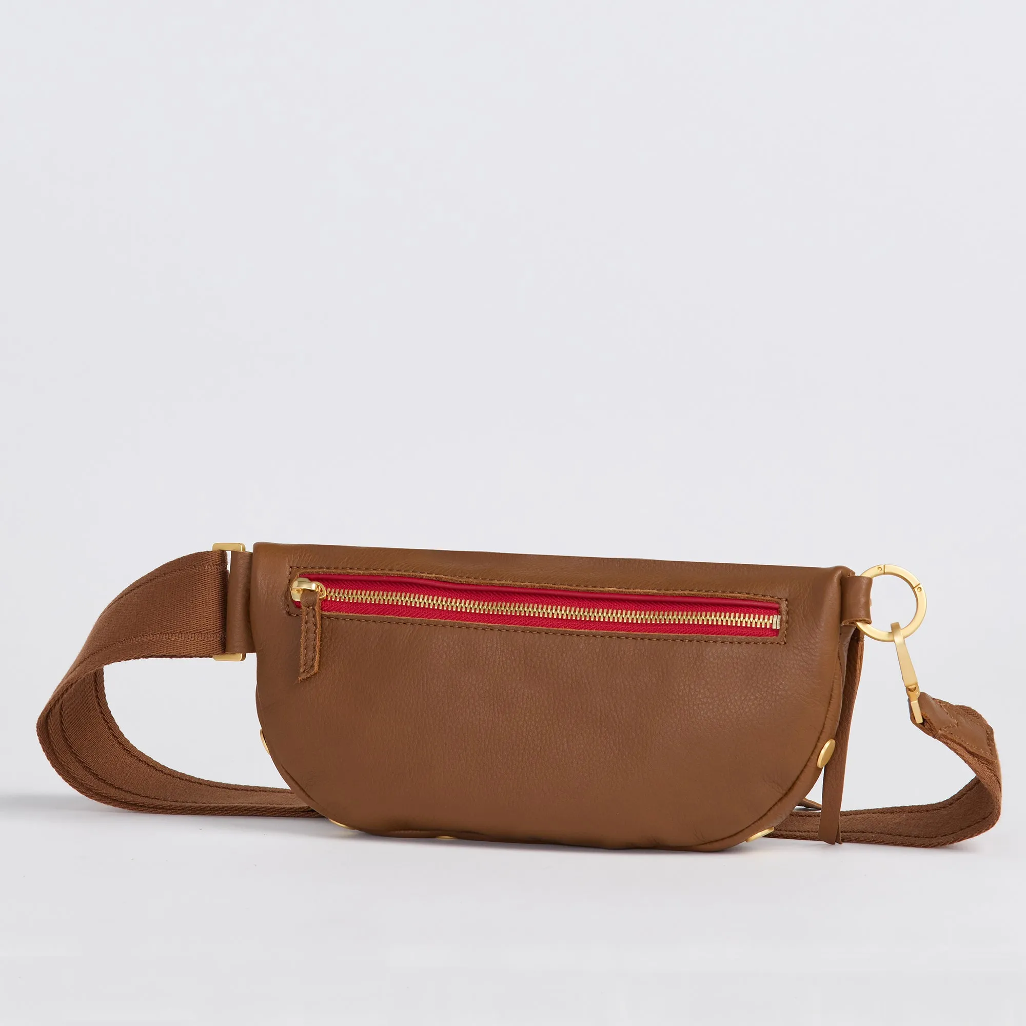 Charles Crossbody | Mahogany Pebble/Brushed Gold Red Zip | Med