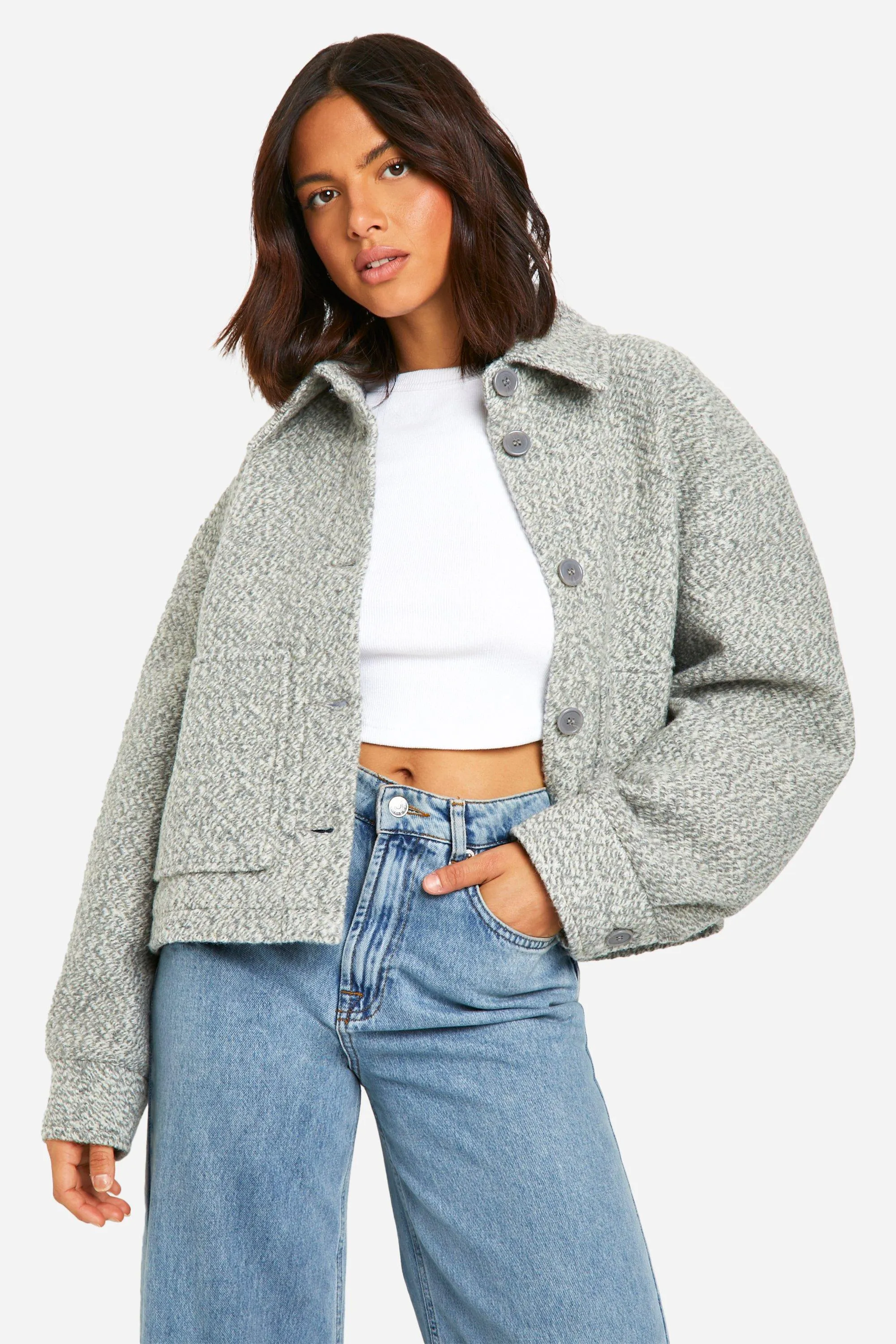 Collared Boucle Wool Look Jacket