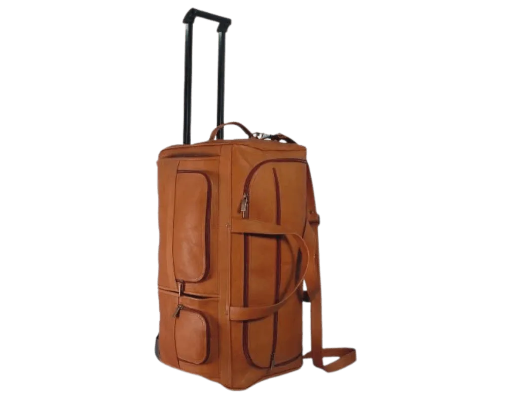 David King Rolling Leather Travel Duffle Bag With Wheels - Horizon Leathers