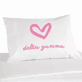 Delta Gamma Sorority Name with Heart Design on Printed Pillowcase