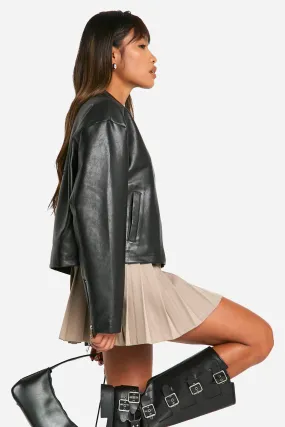 Embroidered Faux Leather Moto Jacket