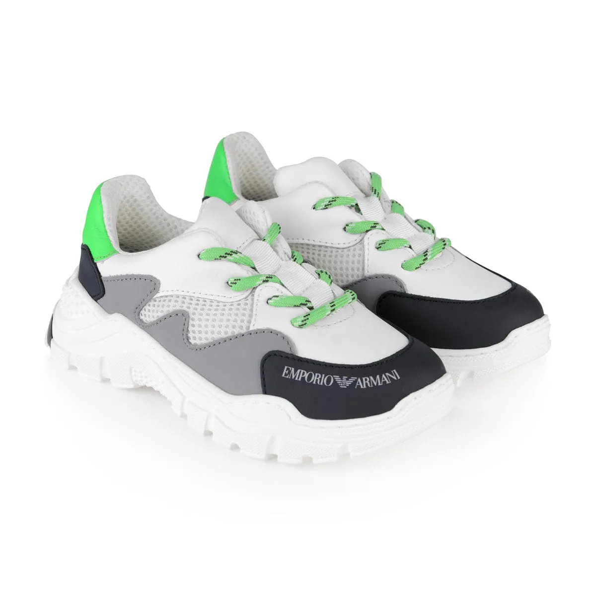 Emporio Armani Boys trainers - Blue & Green Leather Trainers