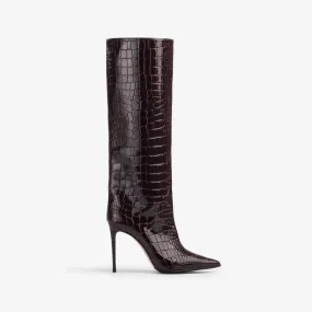 EVA BOOT 100 mm Dark chocolate crocodile print knee boot