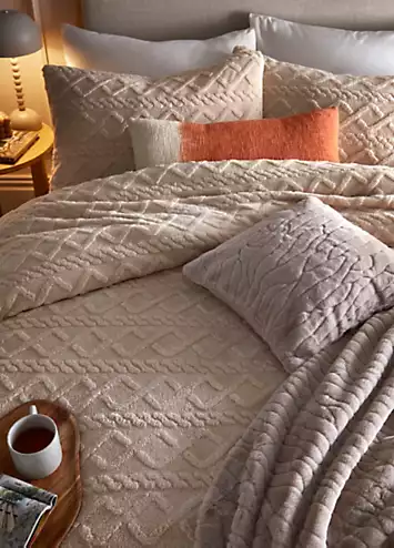 Freemans Home Natural Cable Knit Fleece Duvet Cover Set | Kaleidoscope