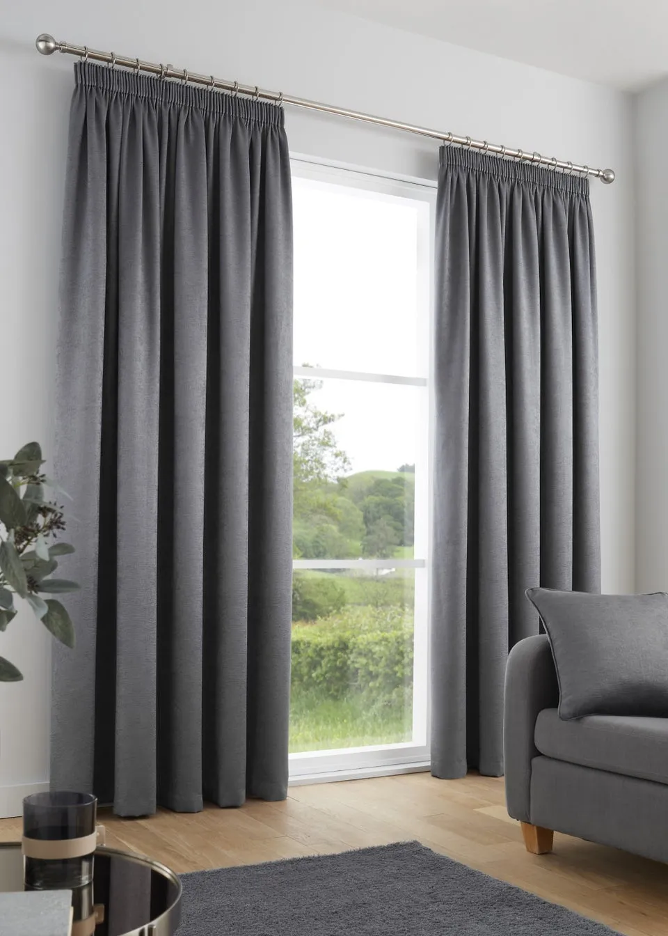 Fusion Galaxy Dimout Grey Pencil Pleat Curtains