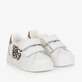 Girls White Rhinestone DG Trainers