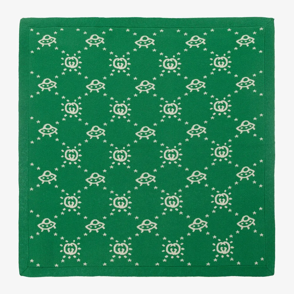 Green Wool Knitted Interlocking G Blanket (85cm)