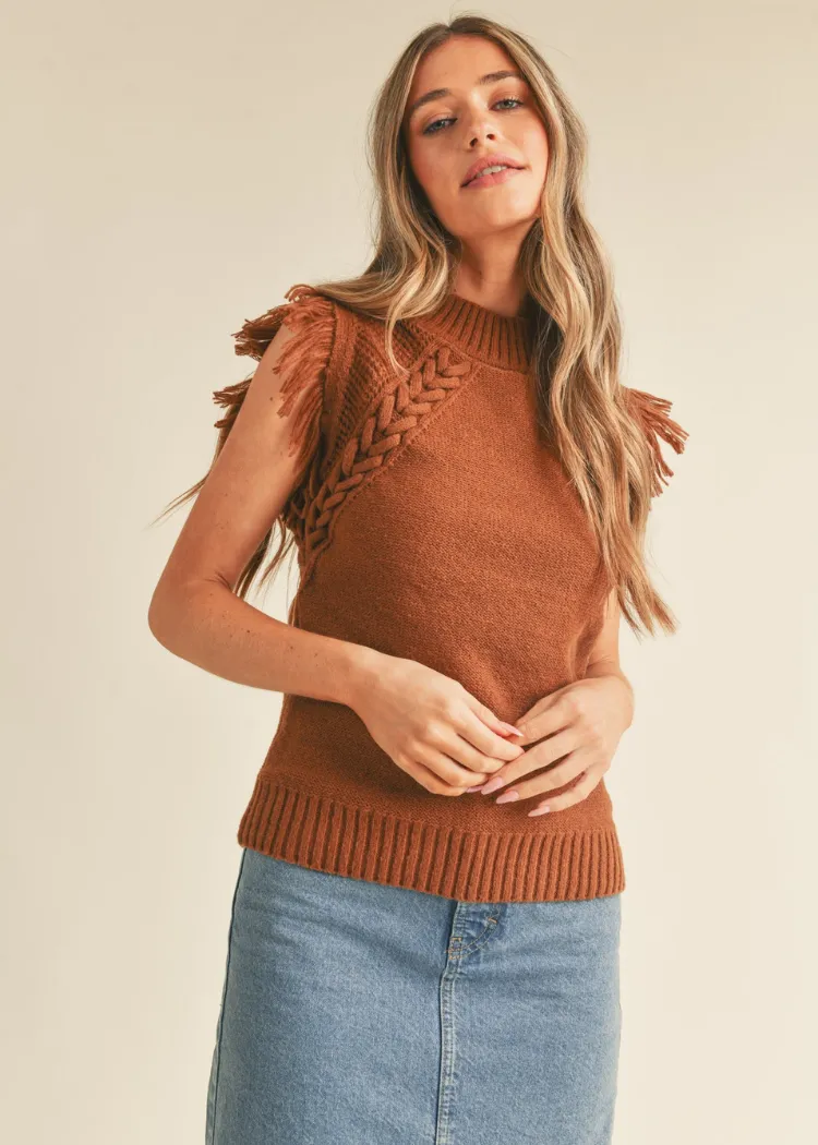 London Fringed Pullover-Taupe ***FINAL SALE***