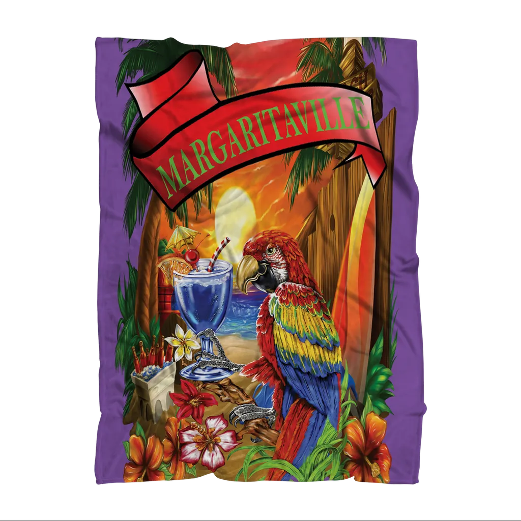 Margaritaville Purple Parrot Beach Premium Sublimation Adult Blanket