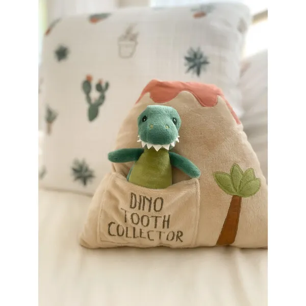 MON AMI Dino Island Tooth Pillow, Tan and Green