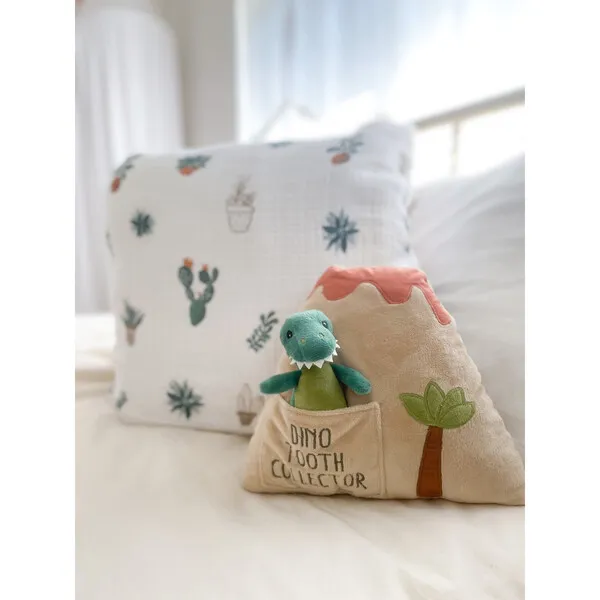 MON AMI Dino Island Tooth Pillow, Tan and Green