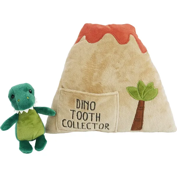 MON AMI Dino Island Tooth Pillow, Tan and Green