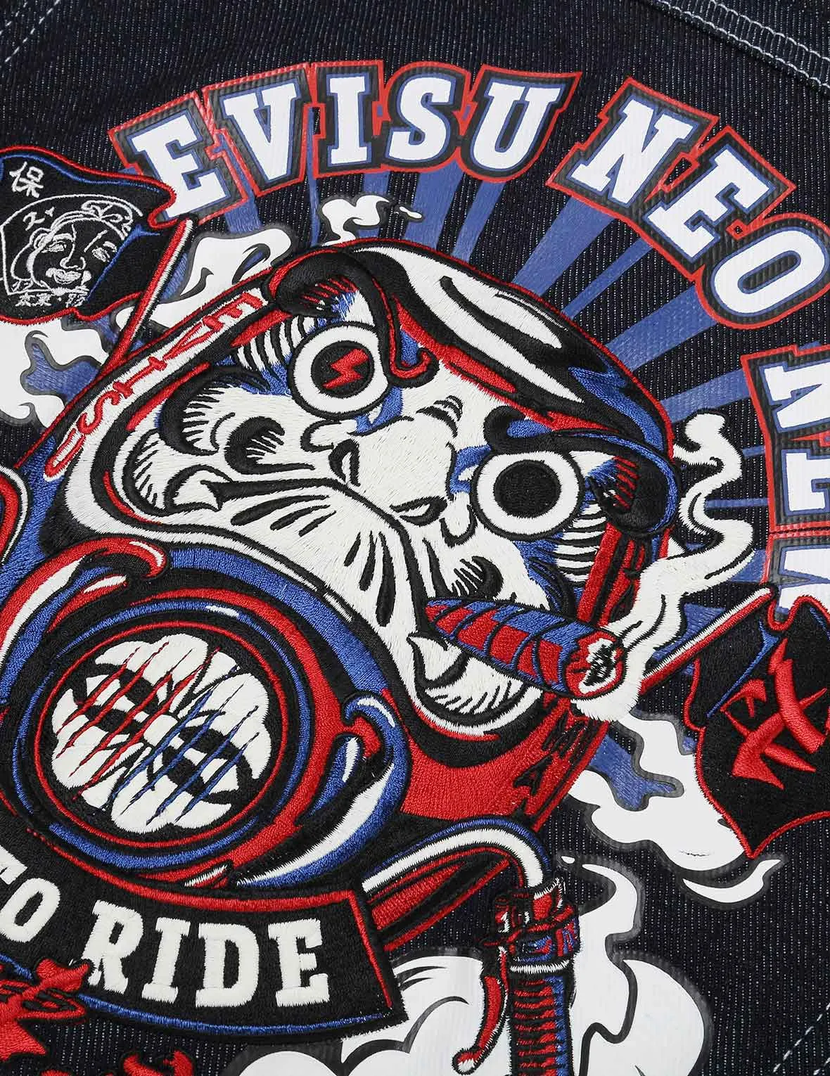 Motorcycle Daruma Embroidered Denim Jacket