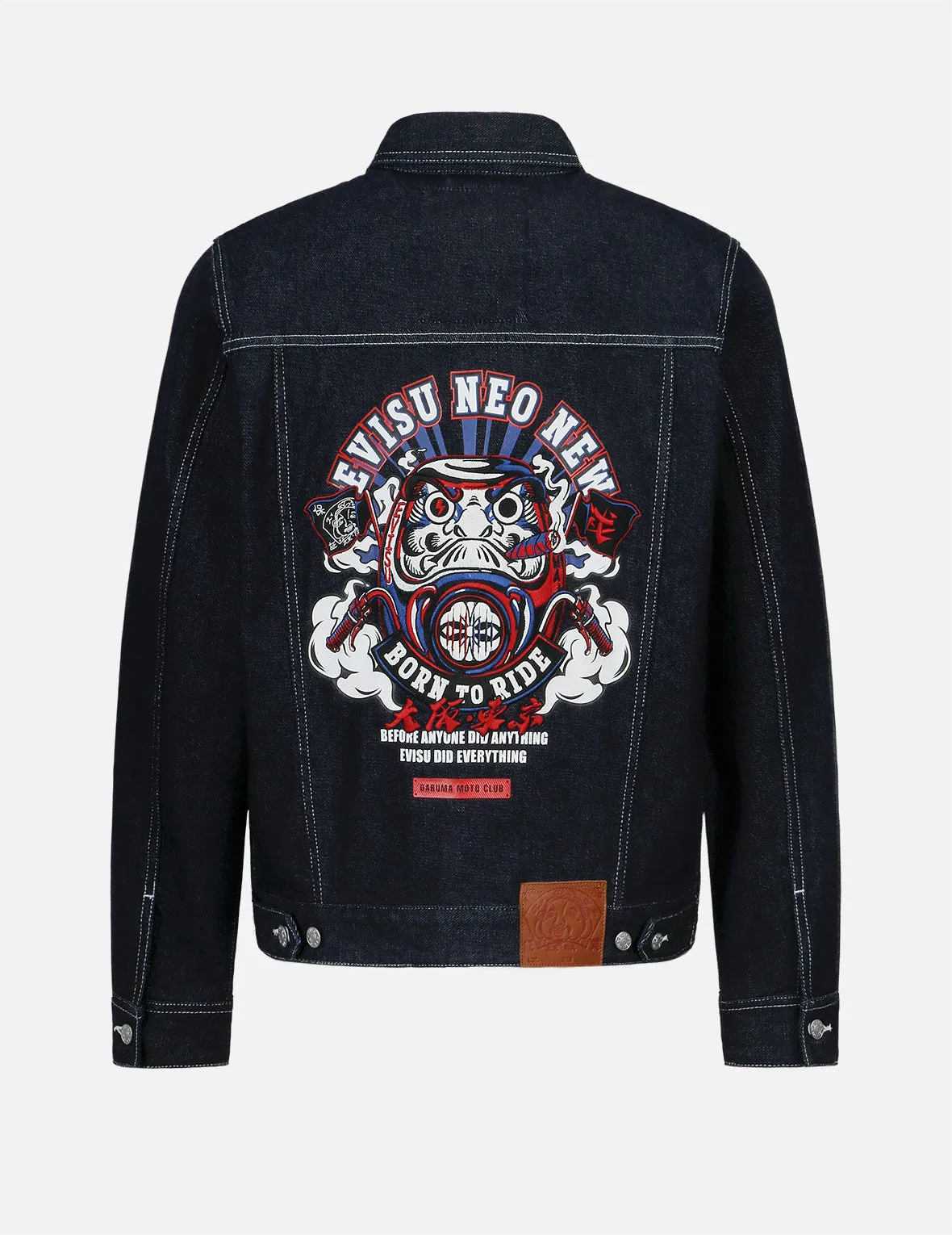 Motorcycle Daruma Embroidered Denim Jacket