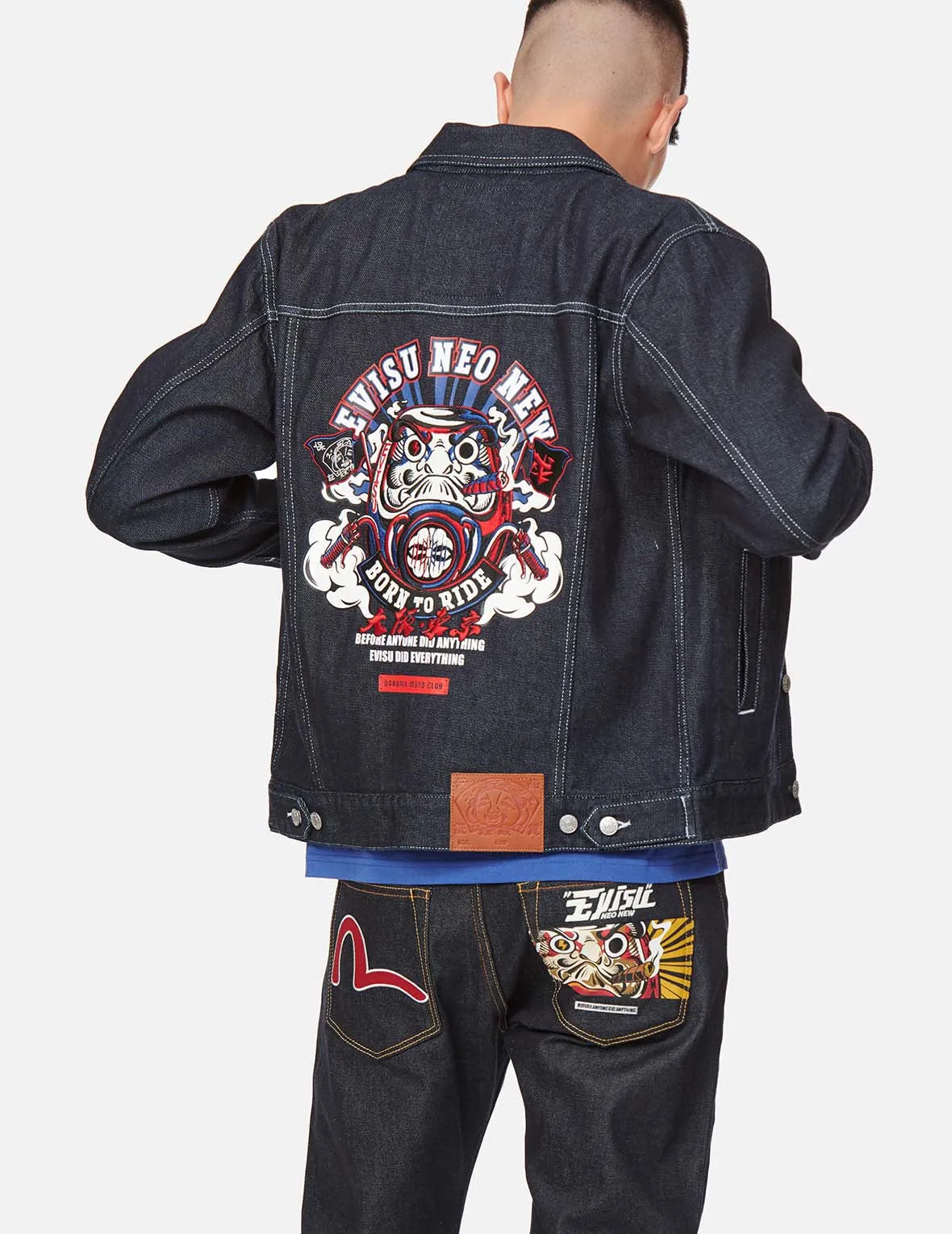 Motorcycle Daruma Embroidered Denim Jacket