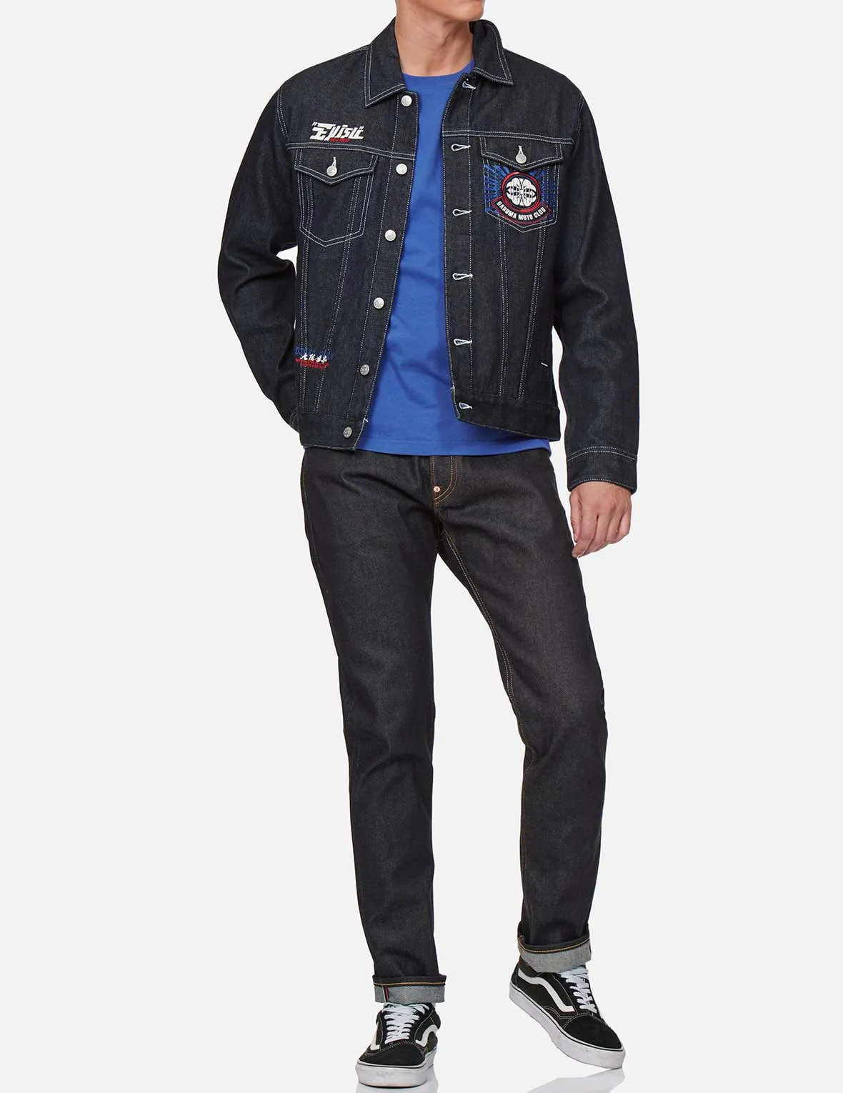 Motorcycle Daruma Embroidered Denim Jacket