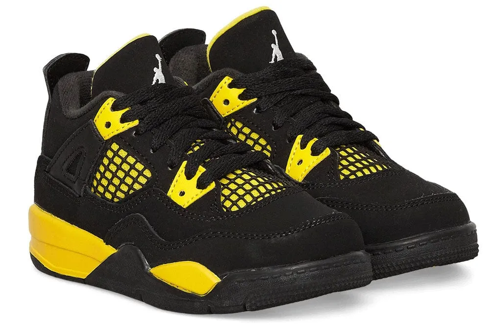 Nike Air Jordan 4 Retro 'Thunder' Sneakers Black Tour Yellow GS