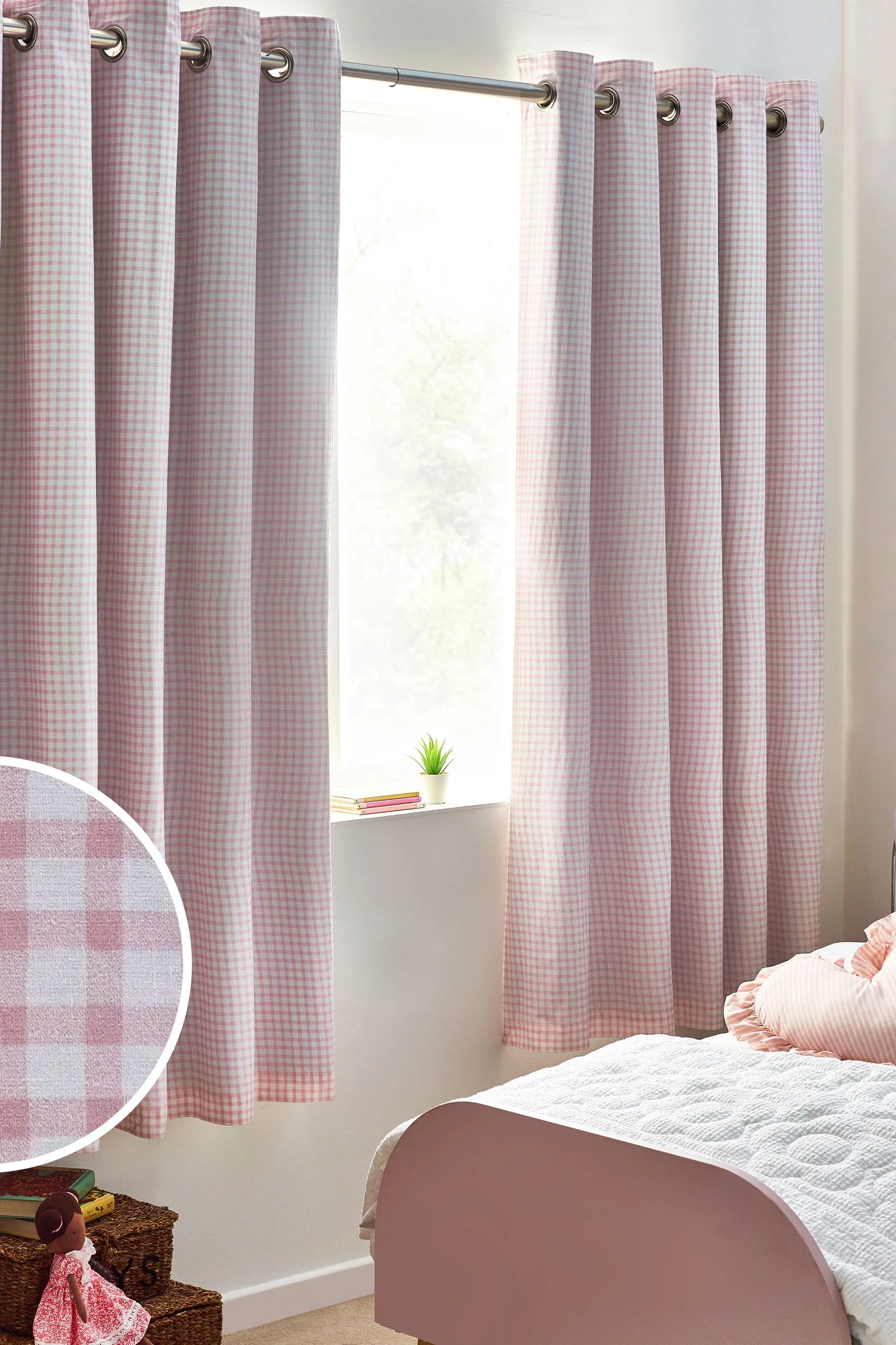 Pink Gingham Eyelet Blackout Curtains