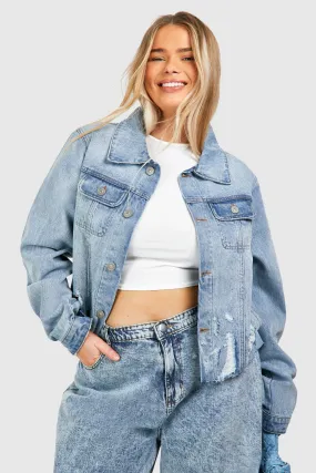 Plus Distressed Denim Jacket