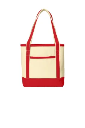 Port Authority Medium Cotton Canvas Boat Tote BG412 Natural/ Red