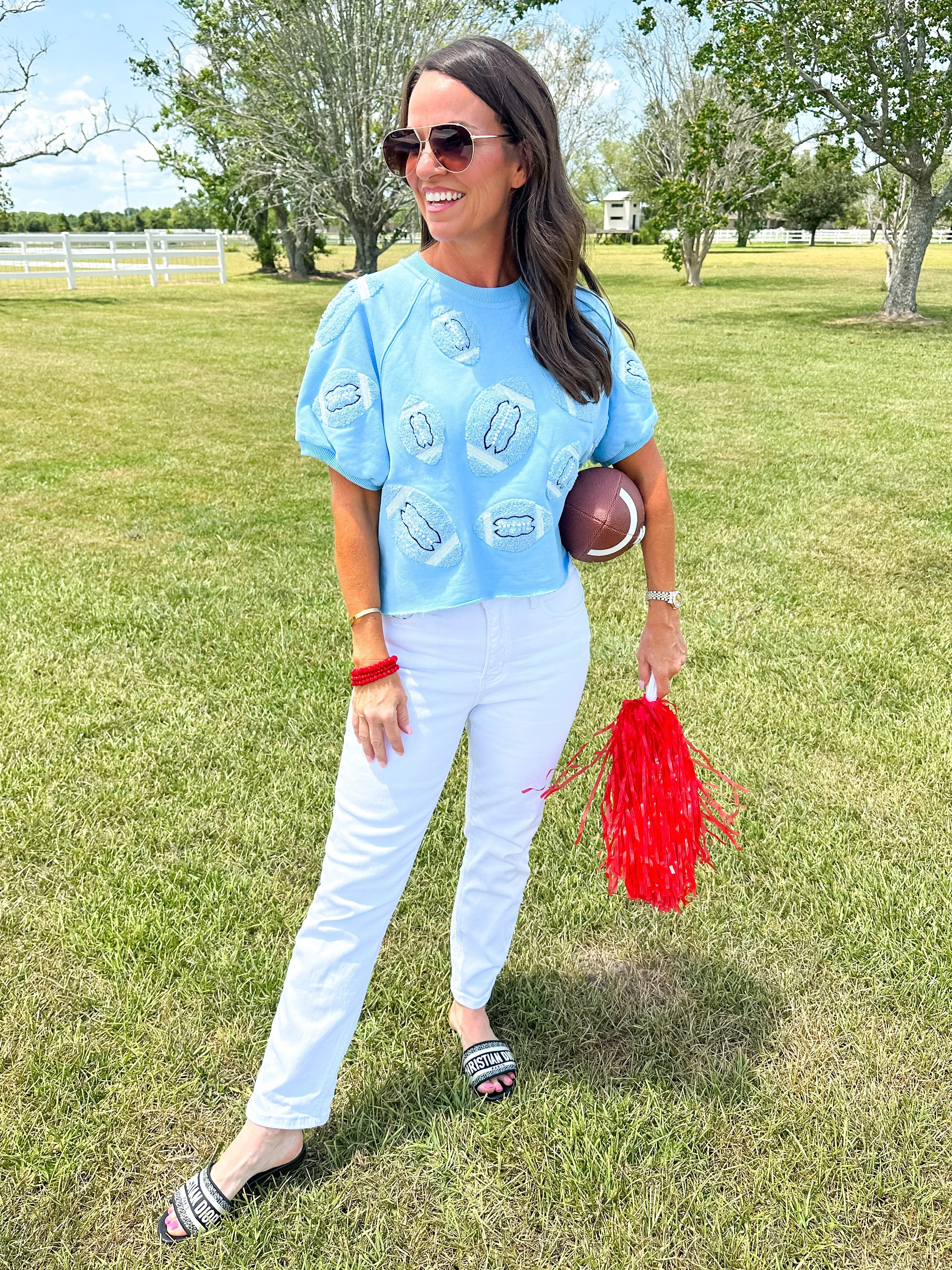 Powder Blue Football Patch Pullover