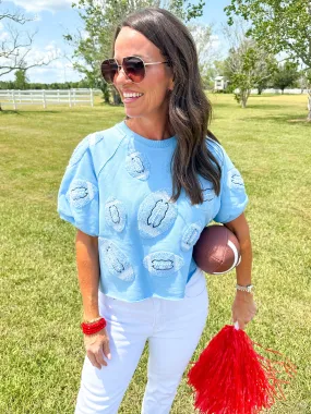 Powder Blue Football Patch Pullover