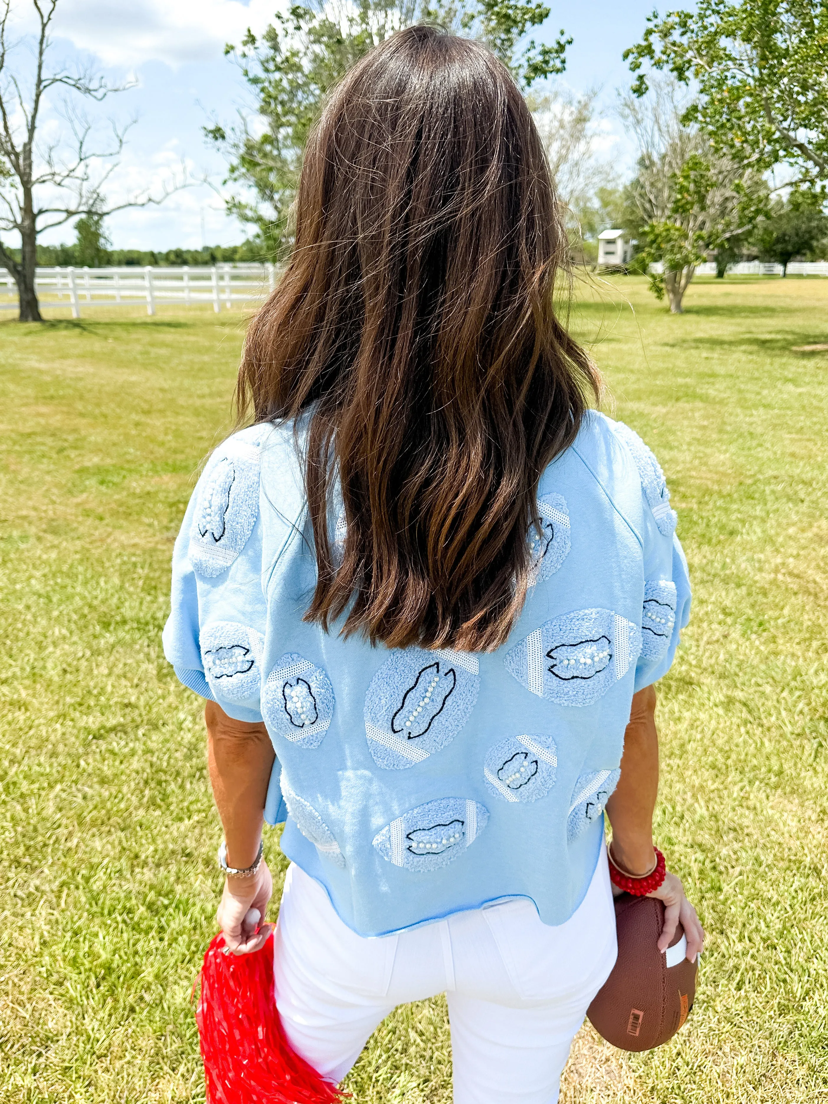 Powder Blue Football Patch Pullover