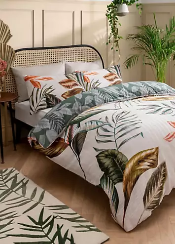 Sleepdown Seersucker Tropical Leaf Duvet Cover Set | Kaleidoscope