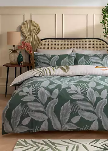 Sleepdown Seersucker Tropical Leaf Duvet Cover Set | Kaleidoscope