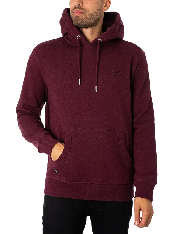 Superdry Essential Logo Pullover Hoodie - Track Burgundy Marl