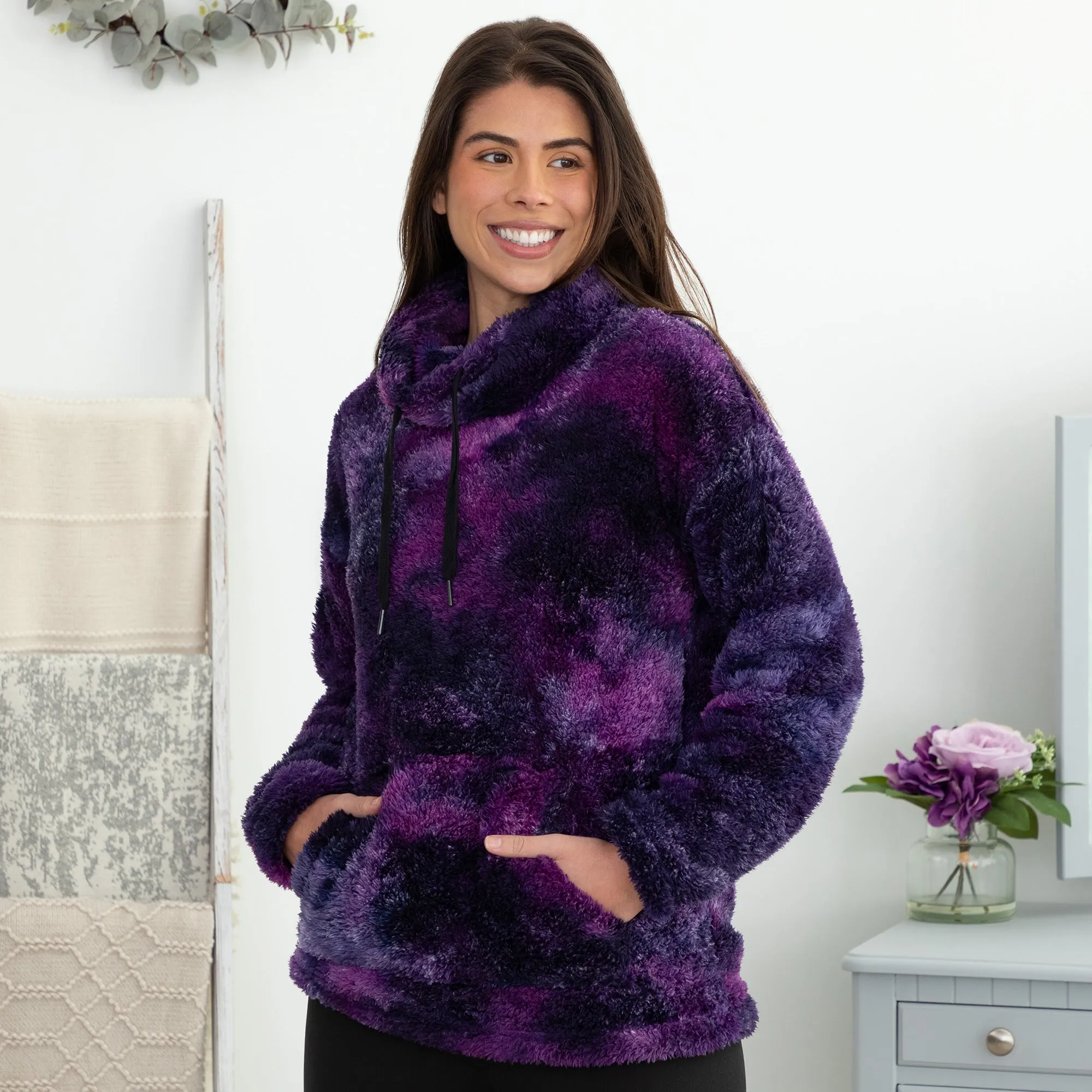 Tie-Dye Fleece Cowl Neck Pullover